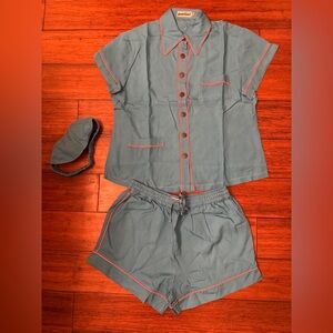 Blue Pajama Set with Pink Trim